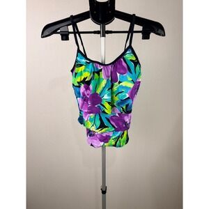 Jamaica Bay Floral Tiered Tankini Swim Top Purple Green Blue Size 8 1810780